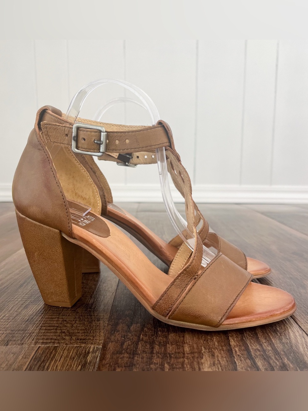 Miz Mooz Pixie Strappy Leather Heeled Sandal Ankle Strap Size 9-9.5 EU 40 Brown